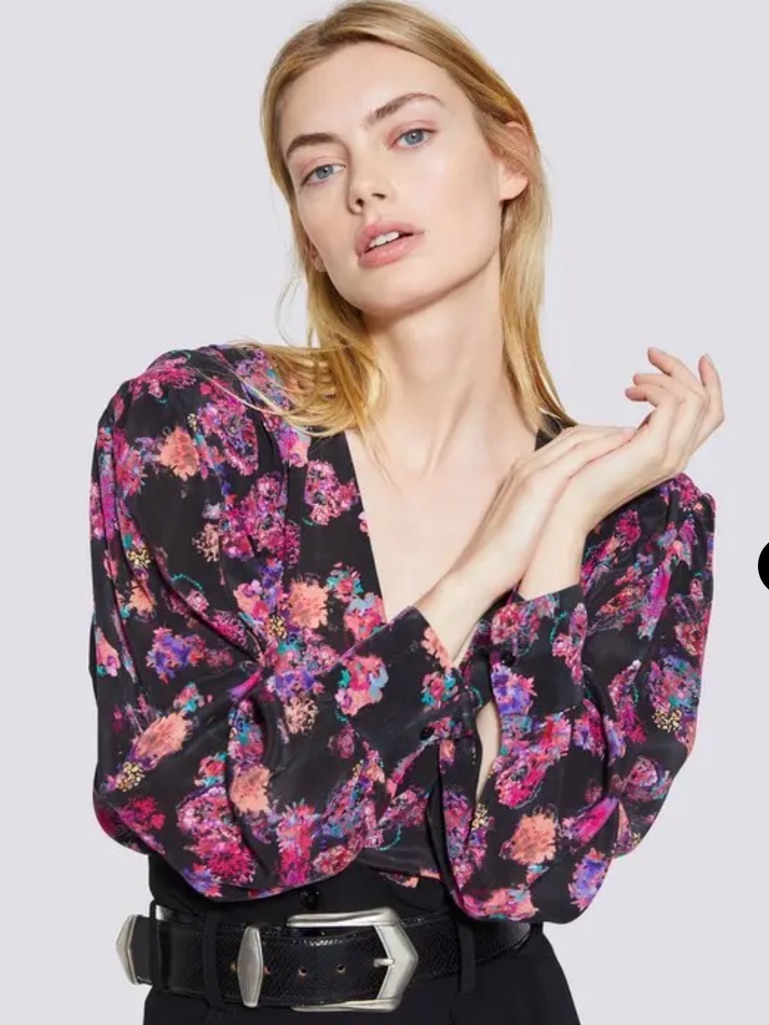 Iro Paris “Tool” Black Floral Print V Neck Blouse Top